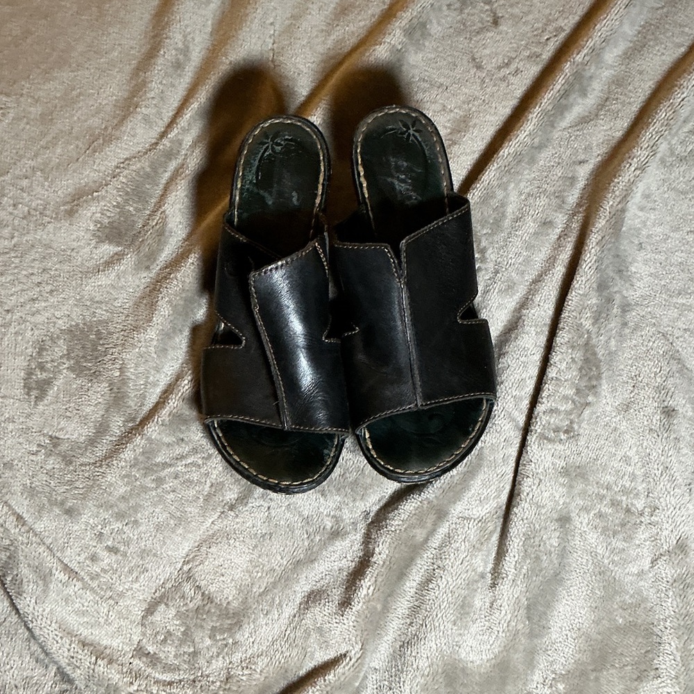 Born Black Leather Slide Mule with Decorative Stitching